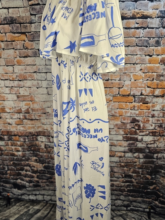 Label Of Love Dresses & Skirts - Label of Love Off Shoulder Maxi Dress Blue White Mediterranean Print Small NWT